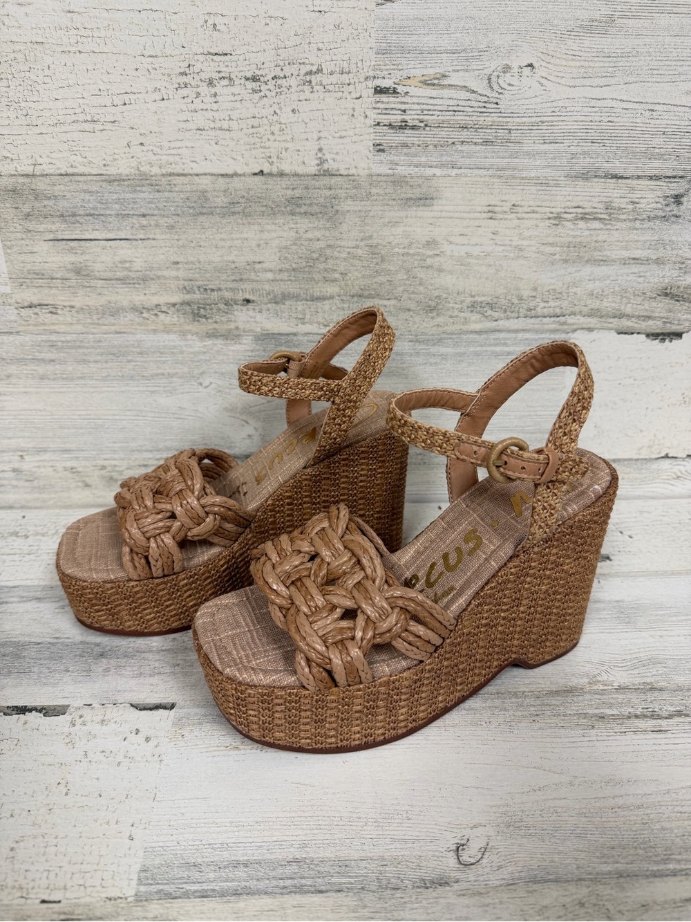 Sam Edelman Braided Wedge Platform Sandals in Tan